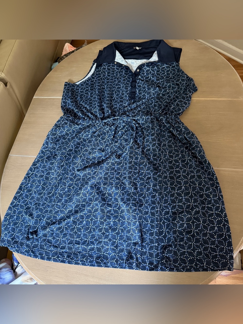 Talbots 3X Navy Blue Floral Print Sleeveless Collared Tie Waist Midi Dress